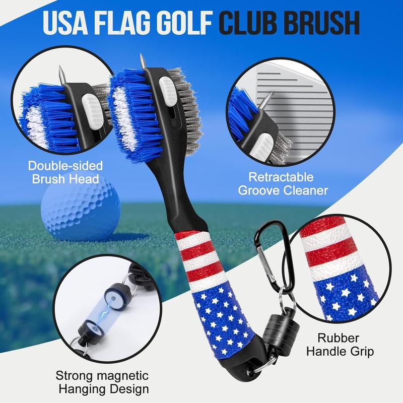 Golf Club Brush and Amercian Flag Golf Towels, Golf Groove Cleaner Cleaning kit, Golf Accessories Cleaner Tool with Strong Magnet Stick to Golf Club