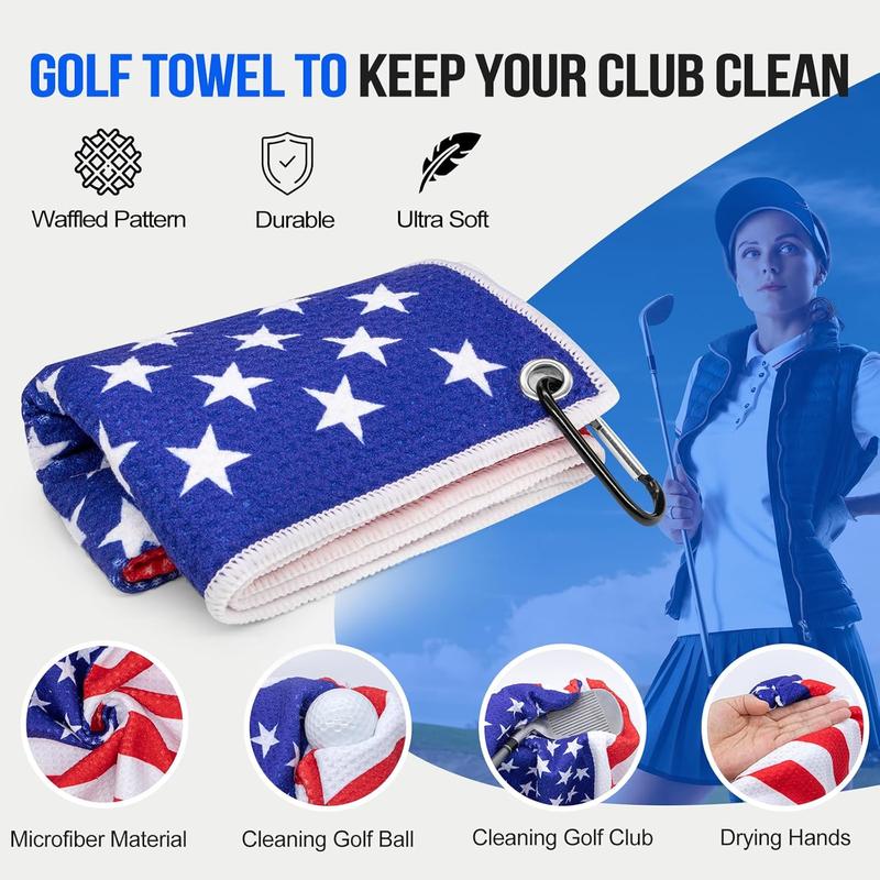 Golf Club Brush and Amercian Flag Golf Towels, Golf Groove Cleaner Cleaning kit, Golf Accessories Cleaner Tool with Strong Magnet Stick to Golf Club