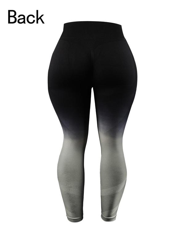 Plus Size Ombre Print High Waist Sports Leggings, Plus High Stretch Yoga Tummy Control Leggings, Ladies Sportswear for Indoor Outdoor Wear