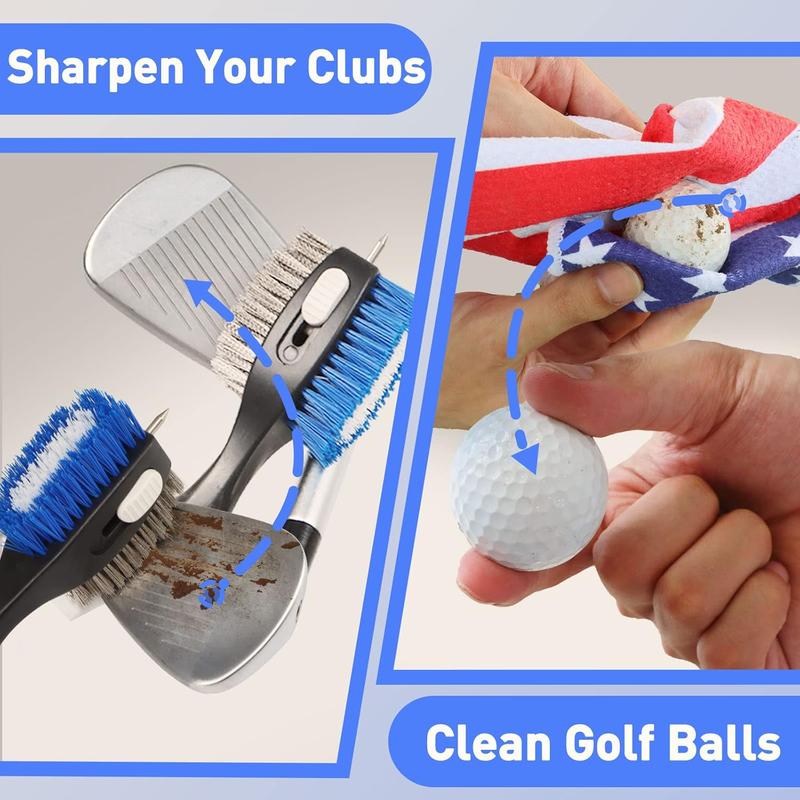 Golf Club Brush and Amercian Flag Golf Towels, Golf Groove Cleaner Cleaning kit, Golf Accessories Cleaner Tool with Strong Magnet Stick to Golf Club