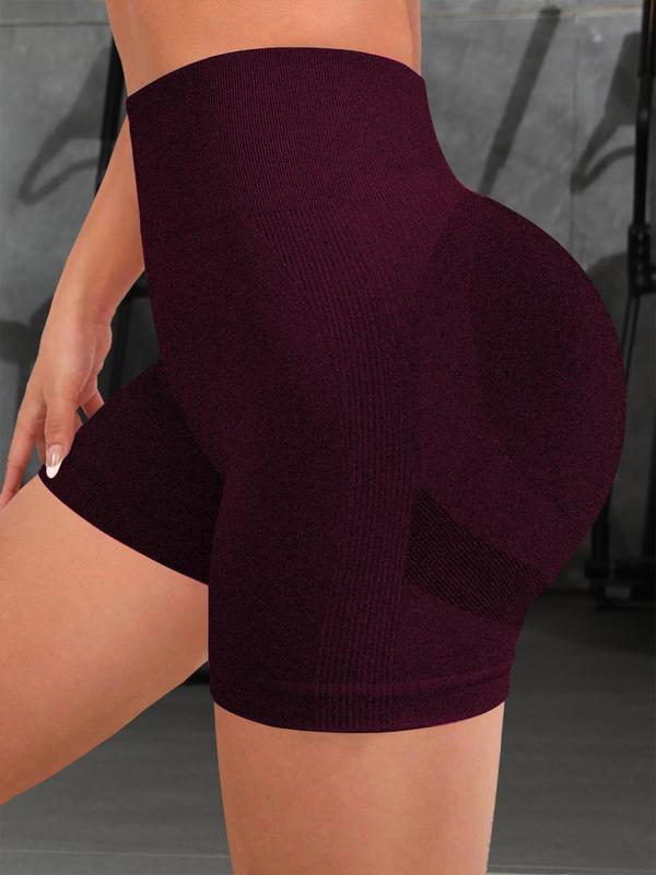 Plus Size Solid Ruched High Waist Sports Shorts, High Stretch Seamless Yoga Shorts, Ladies Sportswear for Indoor Outdoor Wear