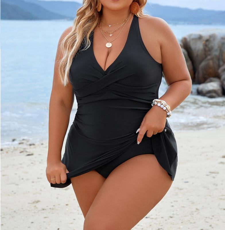 Blooming Jelly Womens Plus Size Swim Dress Swimsuit One Piece Tummy Control Bathing Suits Modest Criss Cross Swim Suits