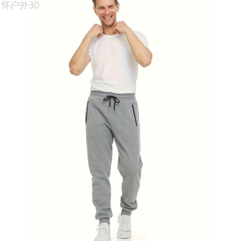 3Pcs Men's Solid Outdoor Sports Joggers, Comfy Drawstring Trousers