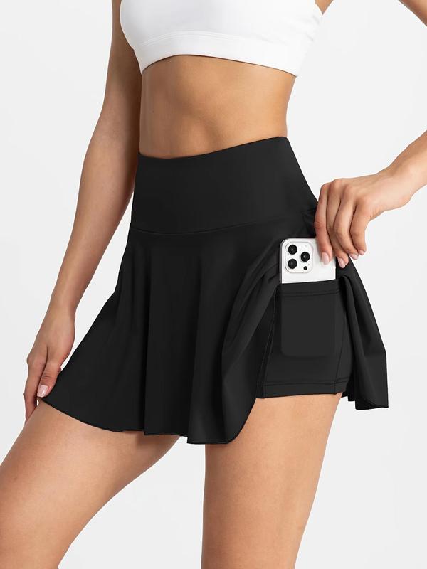 Women's Plain 2 In 1 High Waist Pocket Tennis Skort, Casual Comfy Solid Color Skort for Summer, Ladies Bottoms for Gym Workout