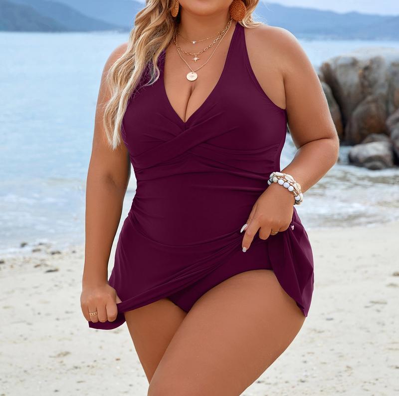 Blooming Jelly Womens Plus Size Swim Dress Swimsuit One Piece Tummy Control Bathing Suits Modest Criss Cross Swim Suits