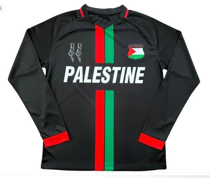 Palestine Black Centre Striped (Red Green English) L S Football Shirt, Gift For Him And Her