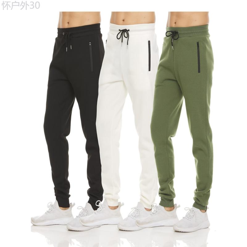 3Pcs Men's Solid Outdoor Sports Joggers, Comfy Drawstring Trousers