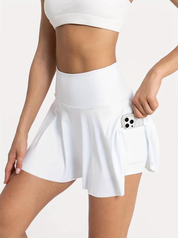 Women's Plain 2 In 1 High Waist Pocket Tennis Skort, Casual Comfy Solid Color Skort for Summer, Ladies Bottoms for Gym Workout