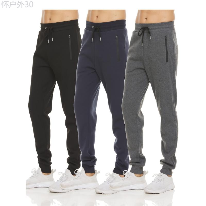 3Pcs Men's Solid Outdoor Sports Joggers, Comfy Drawstring Trousers