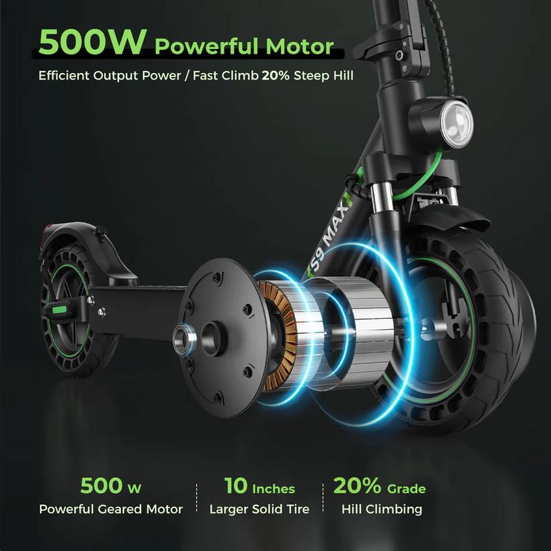 S9MAX 21MPH Portable Folding Electric Scooter, 19-38 Miles Range,  500W Motor, APP Connection with bag for Commute with Turn Signal Scooter for Adult Youth