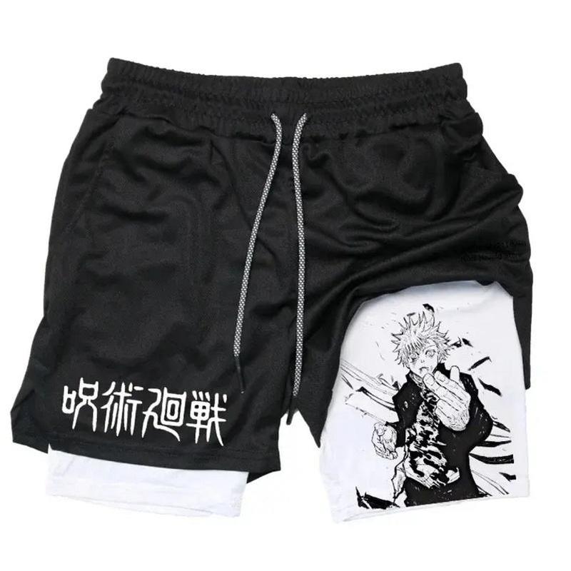 Fitness Shorts Men Anime Printed Gym Clothes Men Double Layer Sports Breathable Shorts 2-in-1 Quick-Drying Training Shorts Outdoor Cycling Jogging Pants Mens Shorts Graphic Men Performance Shorts Mens Gym Clothes Free shipping,Free delivery