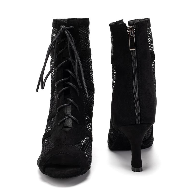 HROYL Latin Salsa Dance Shoes Lace-up Open Toe Ballroom Dance Heel Boots Women,7.5cm heel dance  heels dance heels