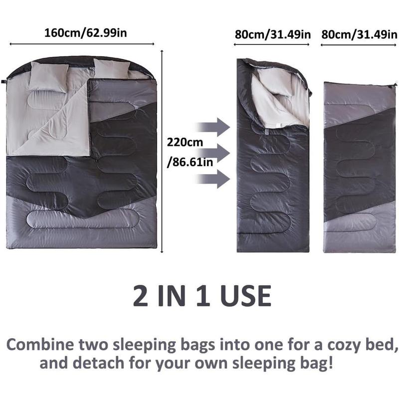 Double Sleeping Bag for Adults with 2 Pillows - Queen Size XL Waterproof Sleeping Bag for All Season Camping Hiking Backpacking 2 Person Sleeping Bags for Cold Weather & Warm