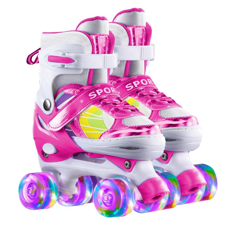 Roller Skates for Women and Girls, Adjustable Pink Roller Skate, Light up wheels shine, Safe and Fun for Kids