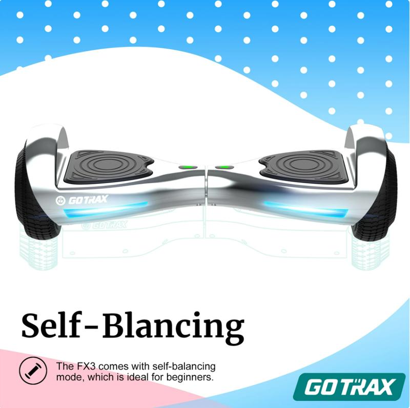 GOTRAX FX3 Bluetooth Chrome Hoverboard – Self-Balancing Scooter with 6.2mph Max Speed for Kids 8+ and Adults