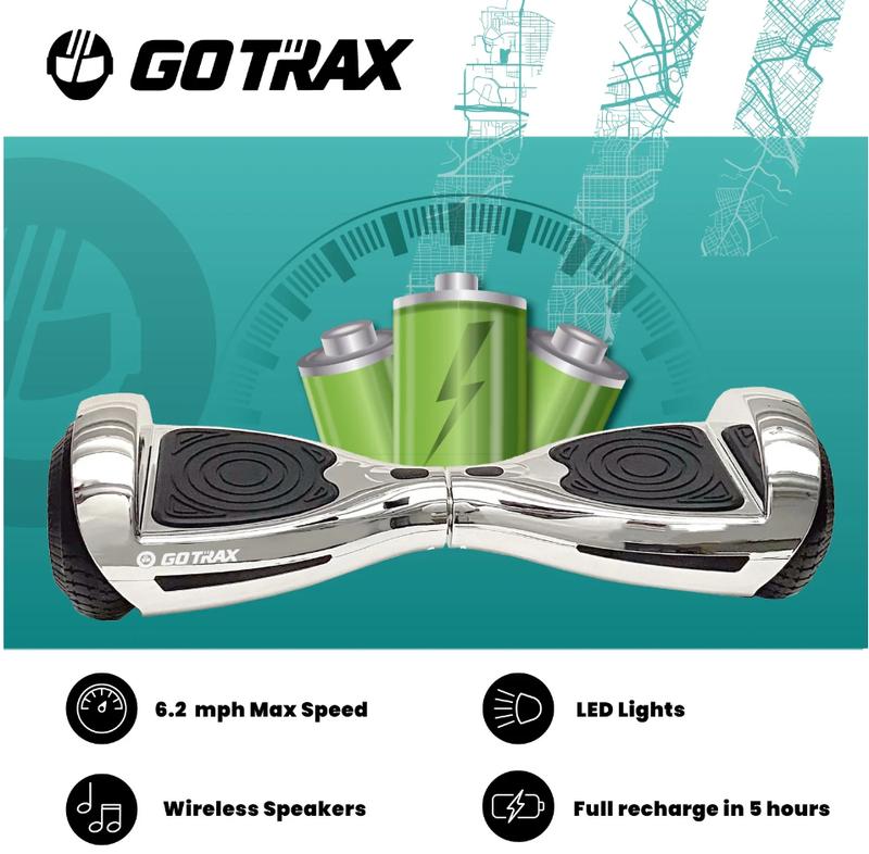 GOTRAX FX3 Bluetooth Chrome Hoverboard – Self-Balancing Scooter with 6.2mph Max Speed for Kids 8+ and Adults