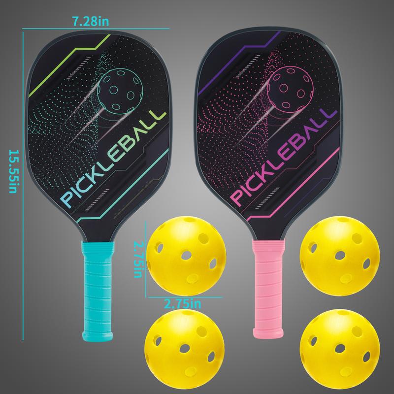 NETNEW Pickleball Paddles Pickleball Set of 2 Paddles, 4 Indoor Outdoor Pickleball Balls, Pickleball Paddle Set of 2 Wood Pickleball Racket Pickleball Racquets Gifts for Men Women All Levels & Ages