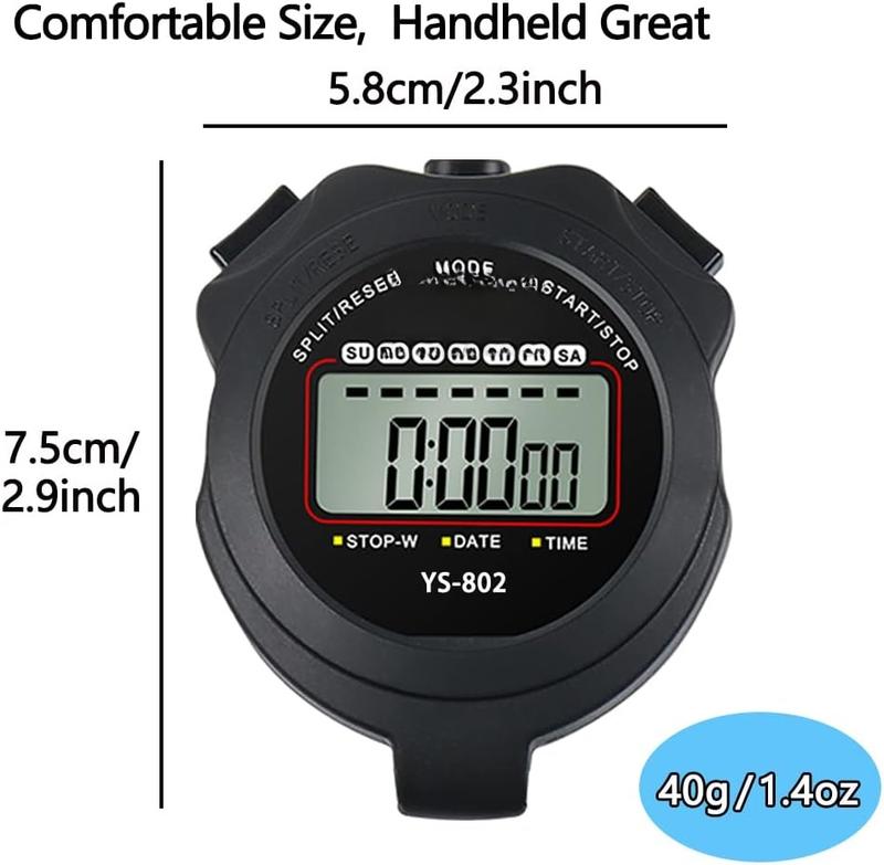 Stopwatch Timer Lap Split Digital Stopwatch with Clock Calendar Alarm, Large Display Stopwatch for Sports Coaches Swimming Running