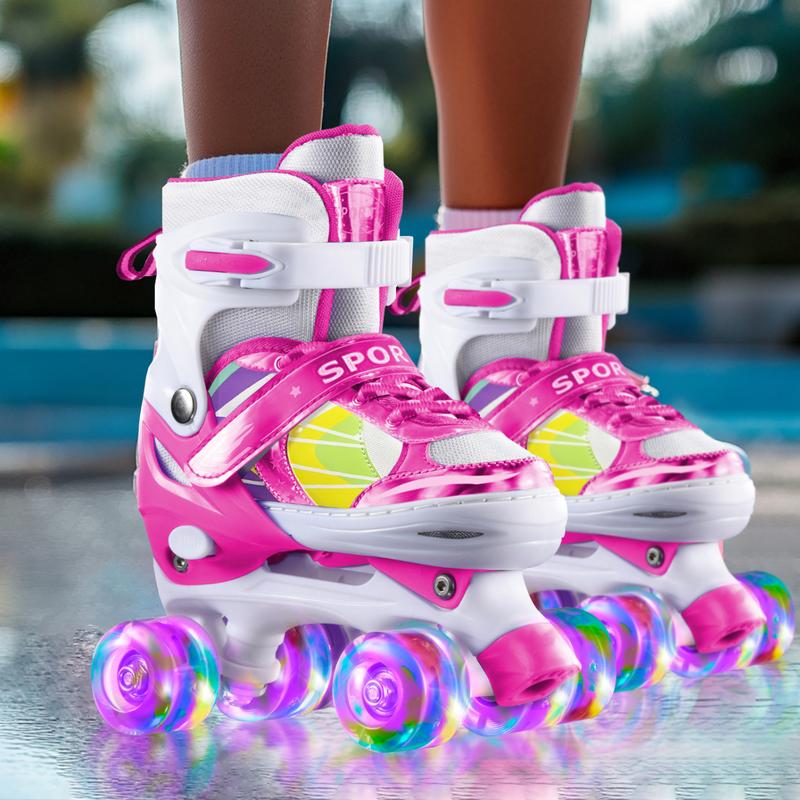 Roller Skates for Women and Girls, Adjustable Pink Roller Skate, Light up wheels shine, Safe and Fun for Kids