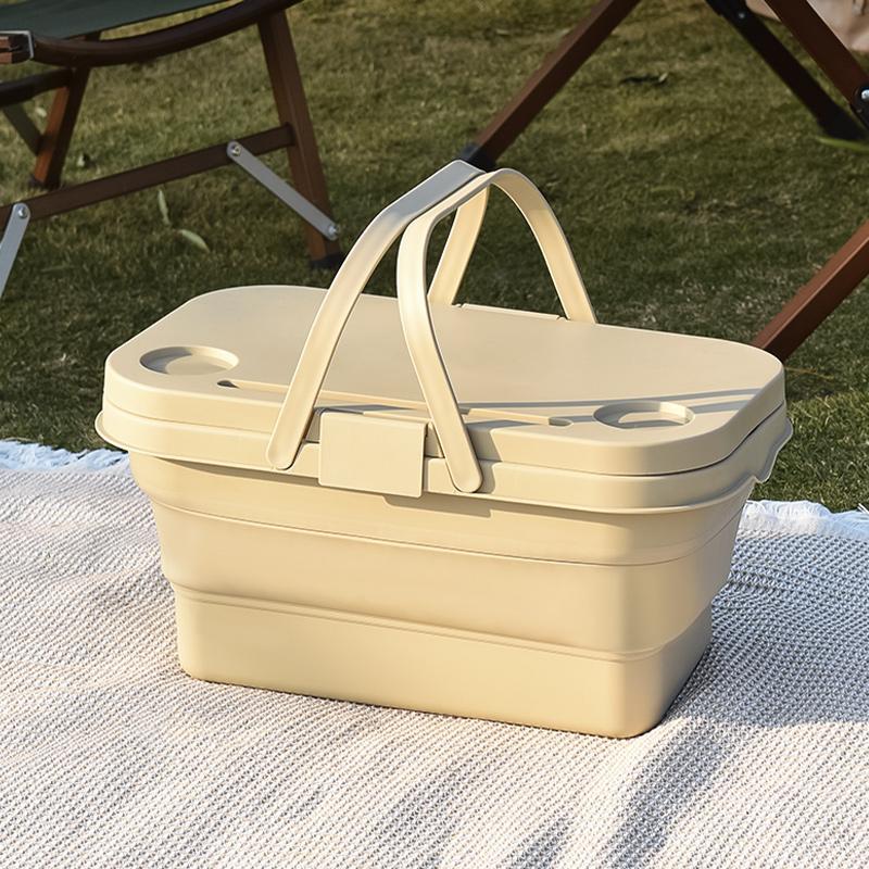 Outdoor picnic basket Camping folding portable storage basket with cover cookout with small table multifunctional waterproof picnic box picnic bucket camping