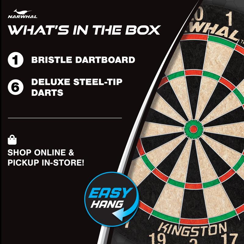 Narwhal Kingston Official Size Bristle Dartboard with 6 Steel Tip Darts EAST POINT SPORTS LTD L