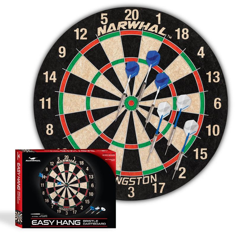 Narwhal Kingston Official Size Bristle Dartboard with 6 Steel Tip Darts EAST POINT SPORTS LTD L