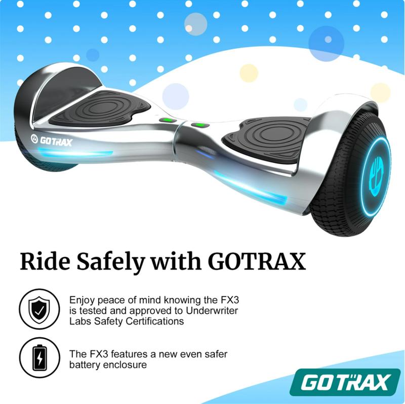 GOTRAX FX3 Bluetooth Chrome Hoverboard – Self-Balancing Scooter with 6.2mph Max Speed for Kids 8+ and Adults