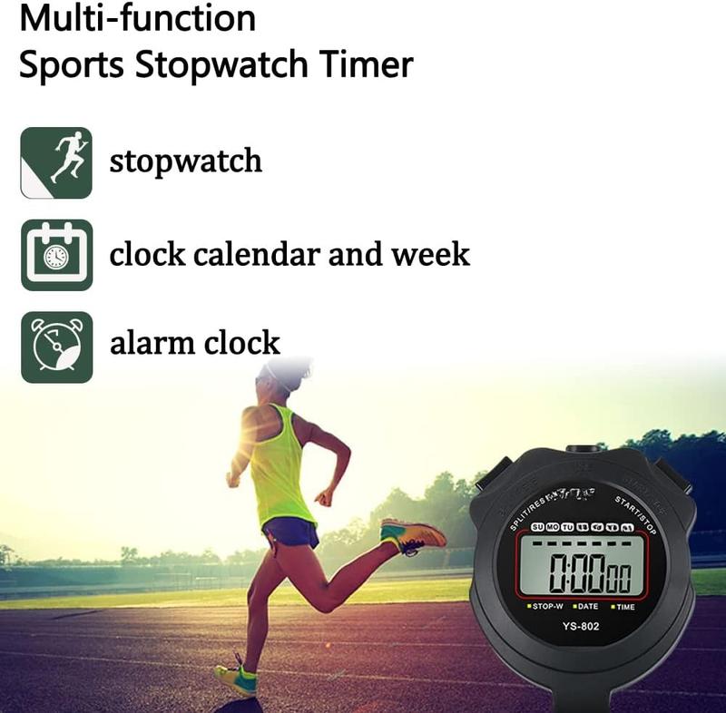 Stopwatch Timer Lap Split Digital Stopwatch with Clock Calendar Alarm, Large Display Stopwatch for Sports Coaches Swimming Running