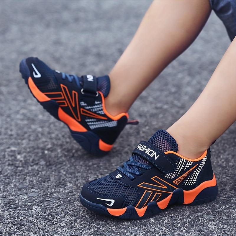 Boys' Professional And Durable Running Shoes, Comfortable Non-slip Hook And Loop Sneakers, Suitable For Children's Outdoor Activities