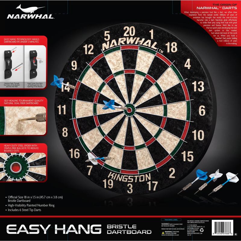 Narwhal Kingston Official Size Bristle Dartboard with 6 Steel Tip Darts EAST POINT SPORTS LTD L