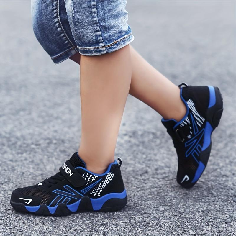 Boys' Professional And Durable Running Shoes, Comfortable Non-slip Hook And Loop Sneakers, Suitable For Children's Outdoor Activities