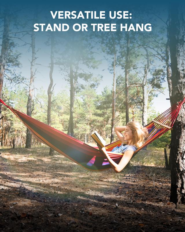 Double Hammock with Heavy-Duty Steel Stand,Portable,Easy Assembly,600lbs Weight Capacity,Suit for Indoor,Yard,Camping,or Outdoor