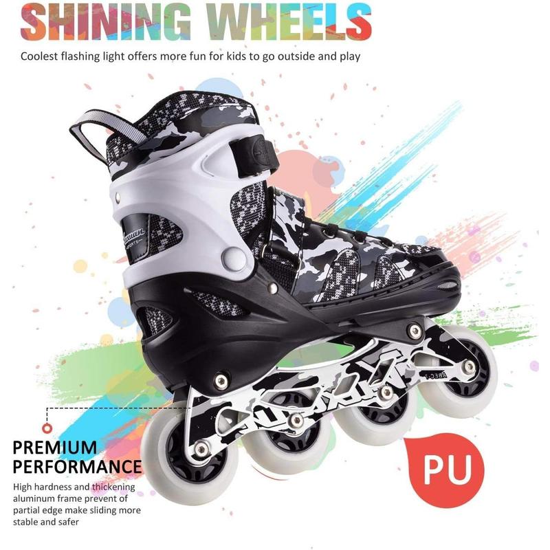 Adjustable Inline Skates with Light up Wheels, Fun Illuminating Skates for Kids Girls Youth