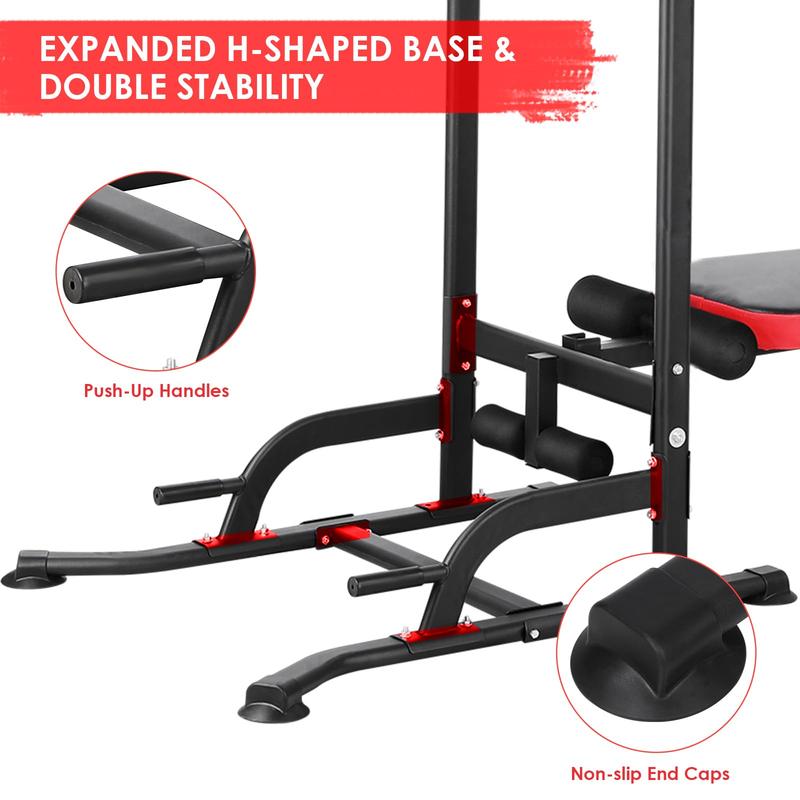 Pull Up Bar Stand with Folding Weight Bench,4 Ropes Strength Training Fitness adjustable Heights Equipment,for Home Office Gym Strength Training