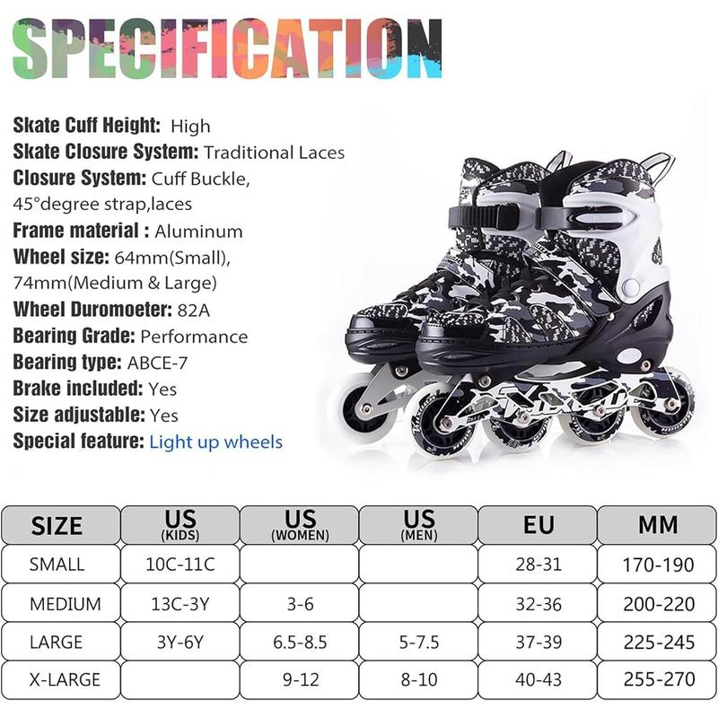 Adjustable Inline Skates with Light up Wheels, Fun Illuminating Skates for Kids Girls Youth