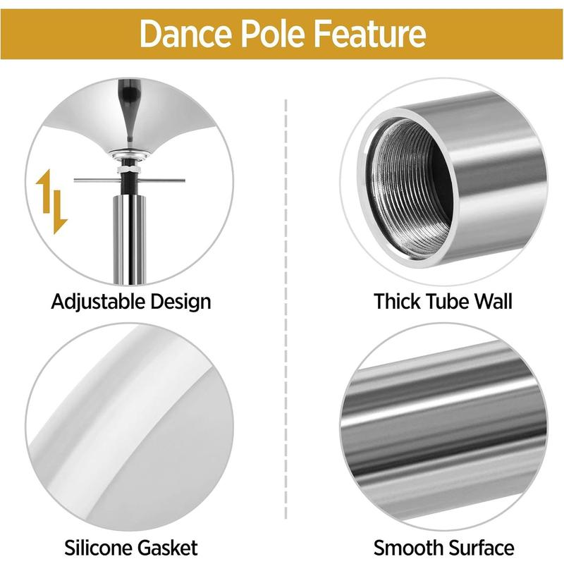 Professional Dance Pole Spinning Static Dancing Pole Portable Removable 45mm Dance Pole Kit for Exercise Club Party Pub Home w Tools, Silver Gold