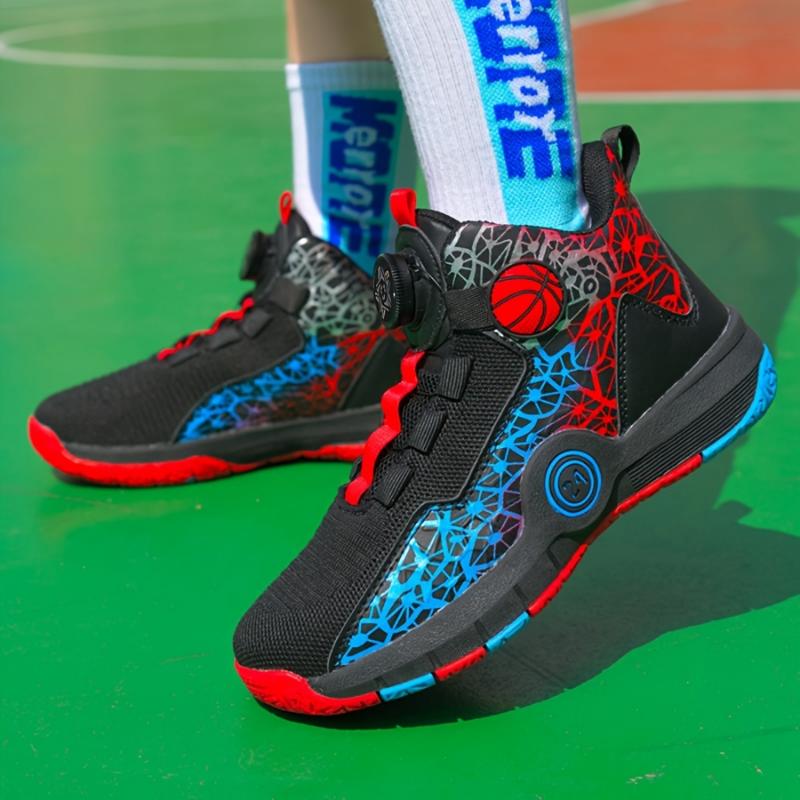 Youngsters' All-Season Basketball Sneakers with Rotating Buckle - Breathable Mesh, Non-Slip Rubber Sole for Boys & Girls