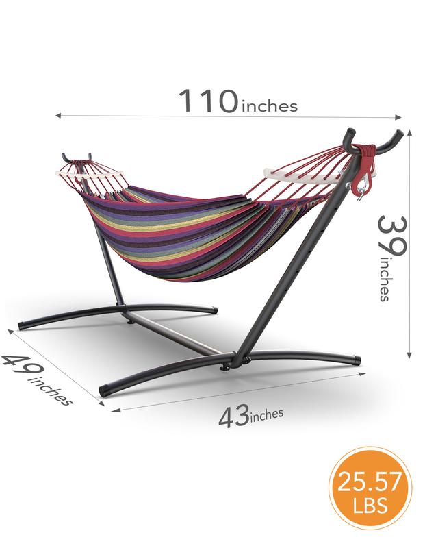 Double Hammock with Heavy-Duty Steel Stand,Portable,Easy Assembly,600lbs Weight Capacity,Suit for Indoor,Yard,Camping,or Outdoor