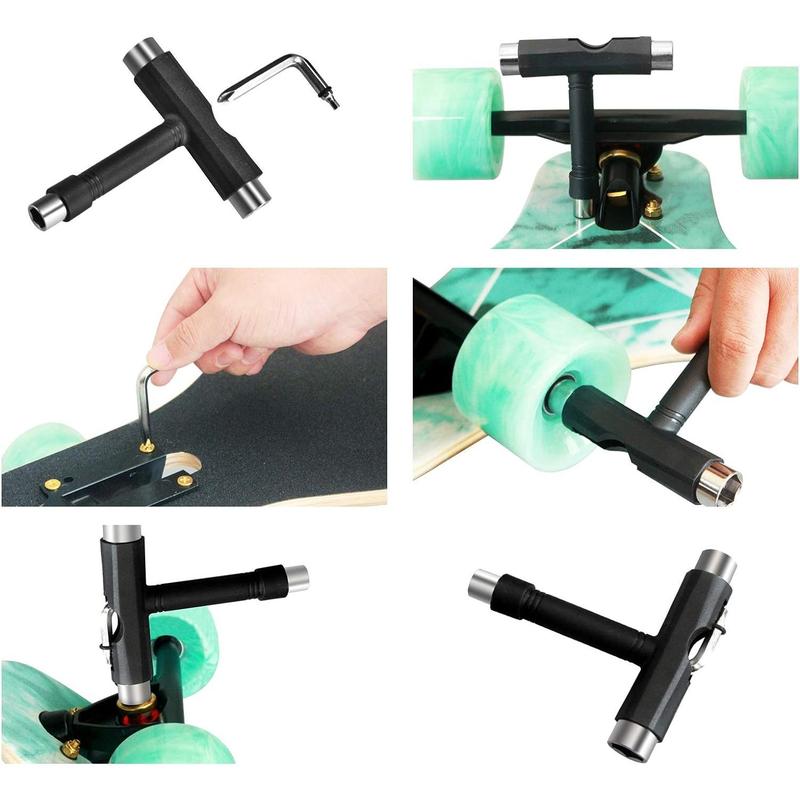 Skate Tool All-in-One, Skateboard Tool Roller Skate Tool T Tool for Skateboard, Muti-Function Portable Skateboard Longboard Accessory with T-Type Allen Key and L-Type Phillips Head Wrench Screwdriver