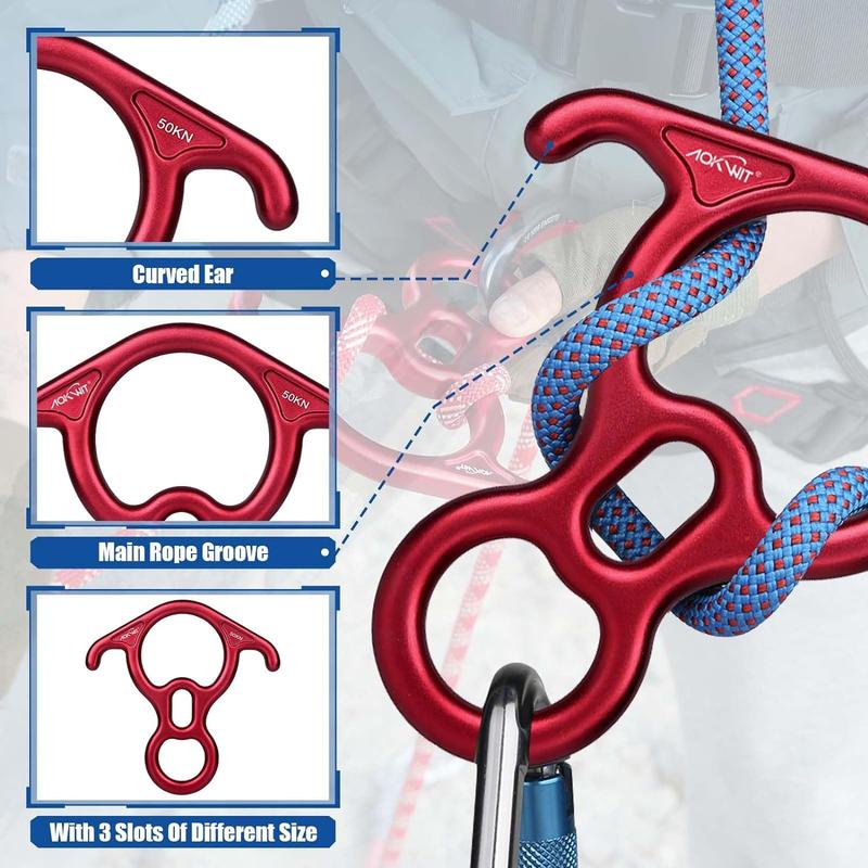 50KN Rescue Figure, 8 Descender Large Bent-Ear Belaying and Rappelling Gear Belay Device Climbing for Rock Climbing Peak Rescue Aluminum Alloy