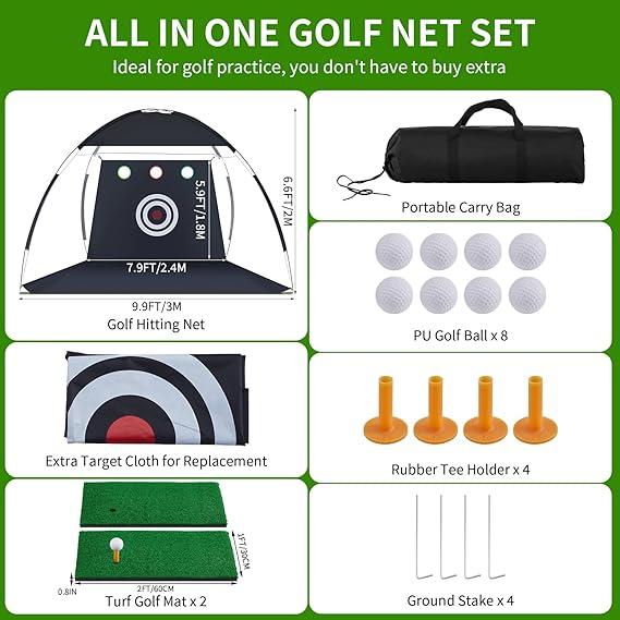 10x7ft All in 1 Golf Hitting Nets with Targets and Mats for Backyard Driving Home Practice