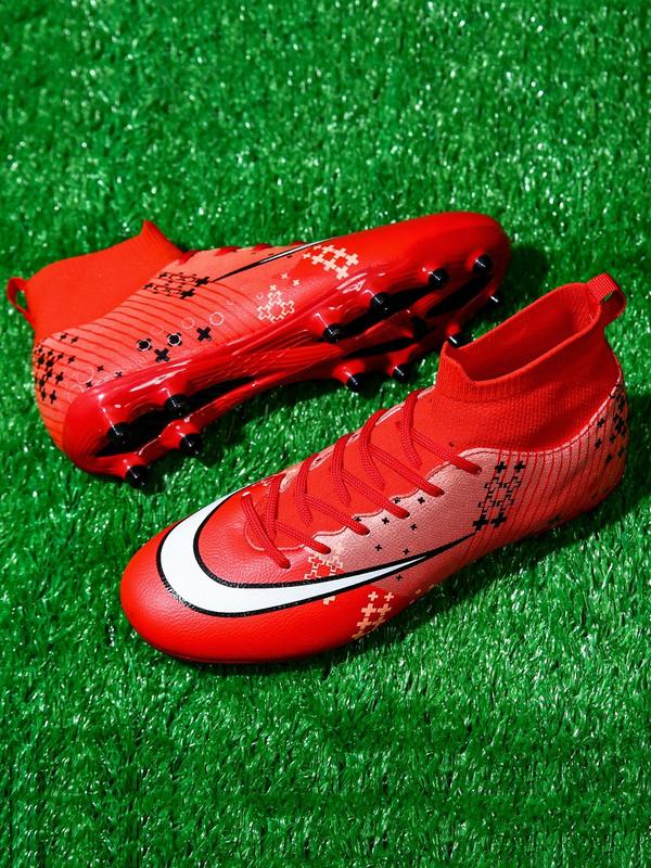 Men's Colorblock Lace Up Soccer Shoes, Breathable Comfortable Football Shoes, Non-slip Spikes Soccer Cleats for Outdoor Training