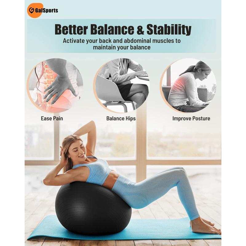 Galsports Yoga Ball Exercise Ball for Working Out, Anti-Burst and Slip Resistant Stability Ball, Swiss Ball for Physical Therapy, Balance Ball Chair, Home Gym Fitness GalSports