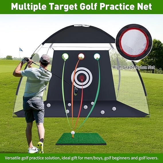 10x7ft All in 1 Golf Hitting Nets with Targets and Mats for Backyard Driving Home Practice