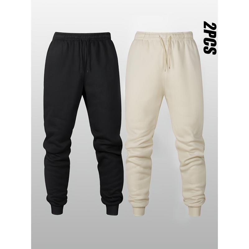 2pcs Men's Fleece Joggers - Casual & Sporty Drawstring Sweatpants, Breathable Polyester, Perfect for Fall Winter Outdoor Activities - For Men - Ideal for Sports & Loungewear - Great Gift for Him