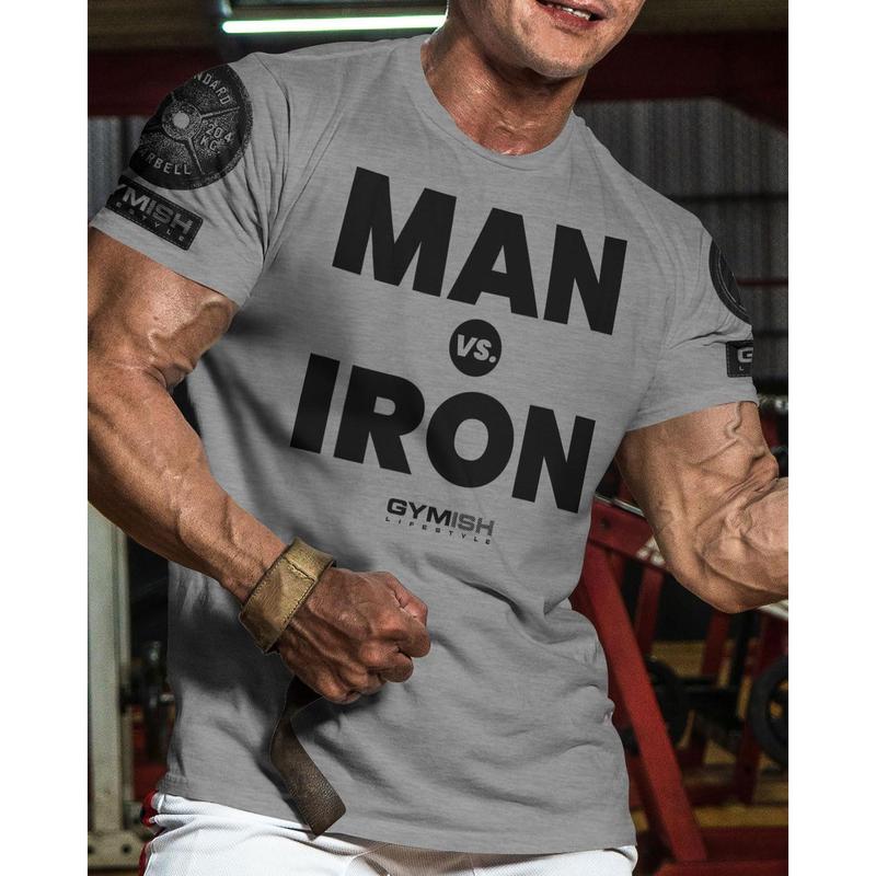 042. Man Vs. Iron Funny Motivational Workout Gym T-Shirt for Men