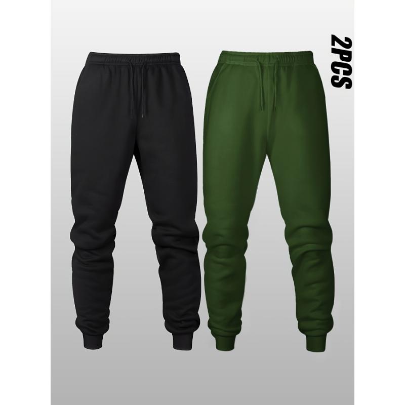 2pcs Men's Fleece Joggers - Casual & Sporty Drawstring Sweatpants, Breathable Polyester, Perfect for Fall Winter Outdoor Activities - For Men - Ideal for Sports & Loungewear - Great Gift for Him