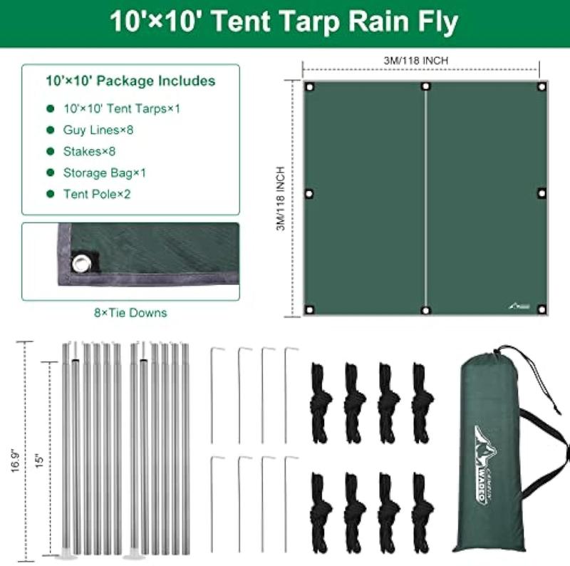 Camping Tarp with Poles WADEO,Best-seller  Waterproof and Lightweight Tent Hammock Tarp, 10X10FT Backpacking Rain Fly Survival Shelter for Camping, Hiking, Picnic and Outdoor Activities