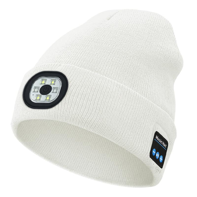 Removable rechargeable LED light-emitting lighting hat Bluetooth music knitted hat Windproof Thermal warm beanie bucket hat