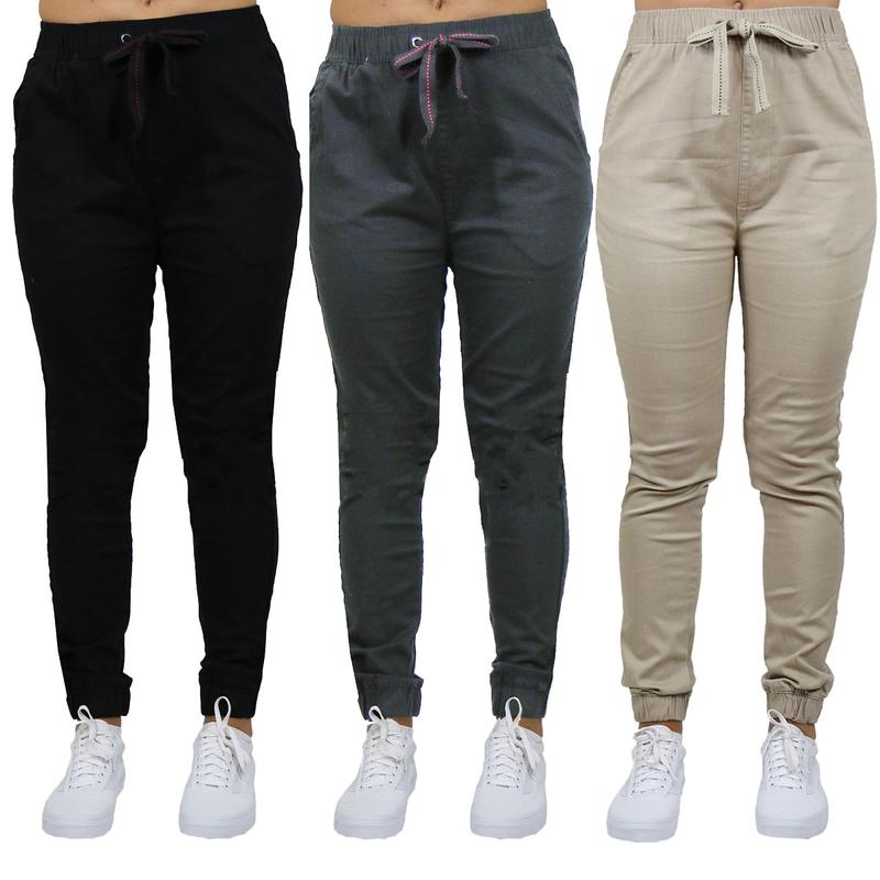 3-Pack Women's Loose Fit  Basic Stretch Twill Joggers